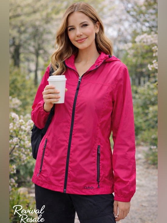 Cabela's Jackets & Blazers - Cabela's Womens Pink Long Sleeve Hooded Full Zip Windbreaker Jacket Size Medium